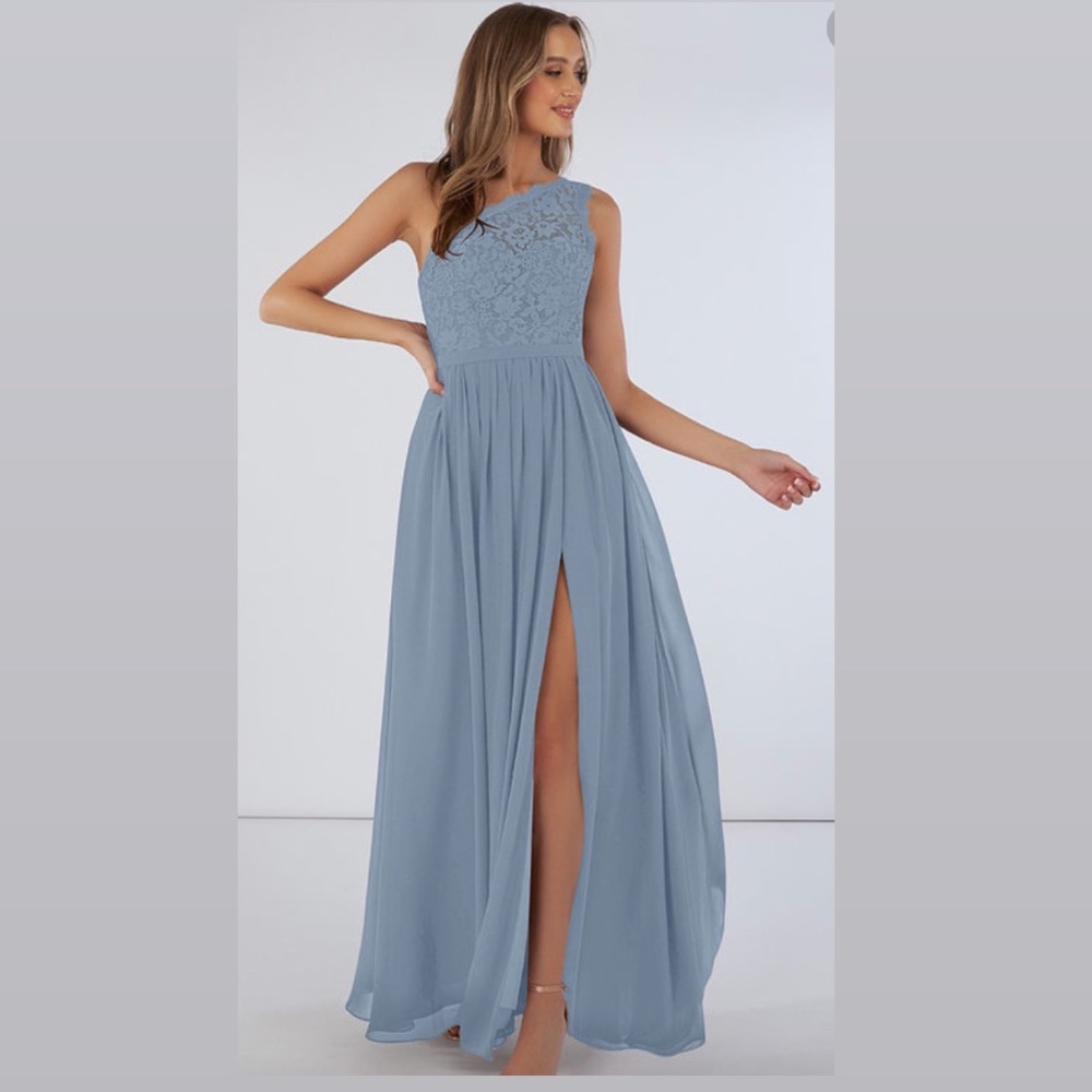 Azazie Dusty Blue “Demi” Formal Bridesmaids Dress size A12 NWT
